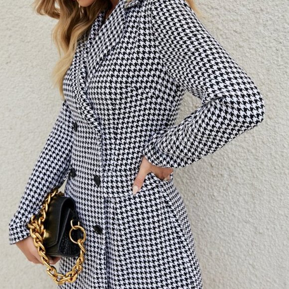 Houndstooth Print Double Breasted Blazer Dress or - Picture 3 of 6